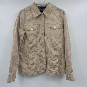 Susan Graver Style Top Women Medium Gold Embroidered Tapestry Jacket Button Up